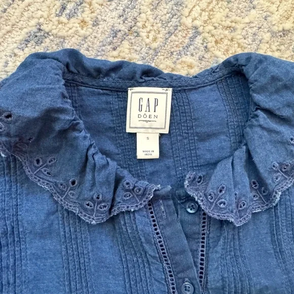 Gap x Dôen Blue Eyelet Puff Sleeve Top Size Small Sold Out - Picture 2 of 3